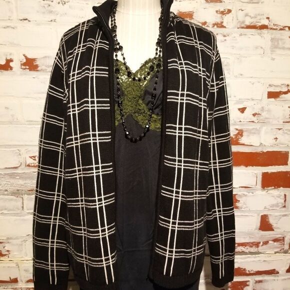 Window Pane Plaid Zip Cardigan - Picture 1 of 5